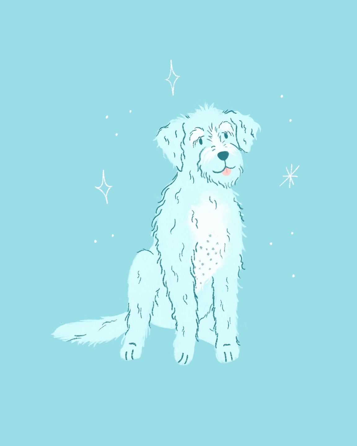 An illustration of a blue dog sitting