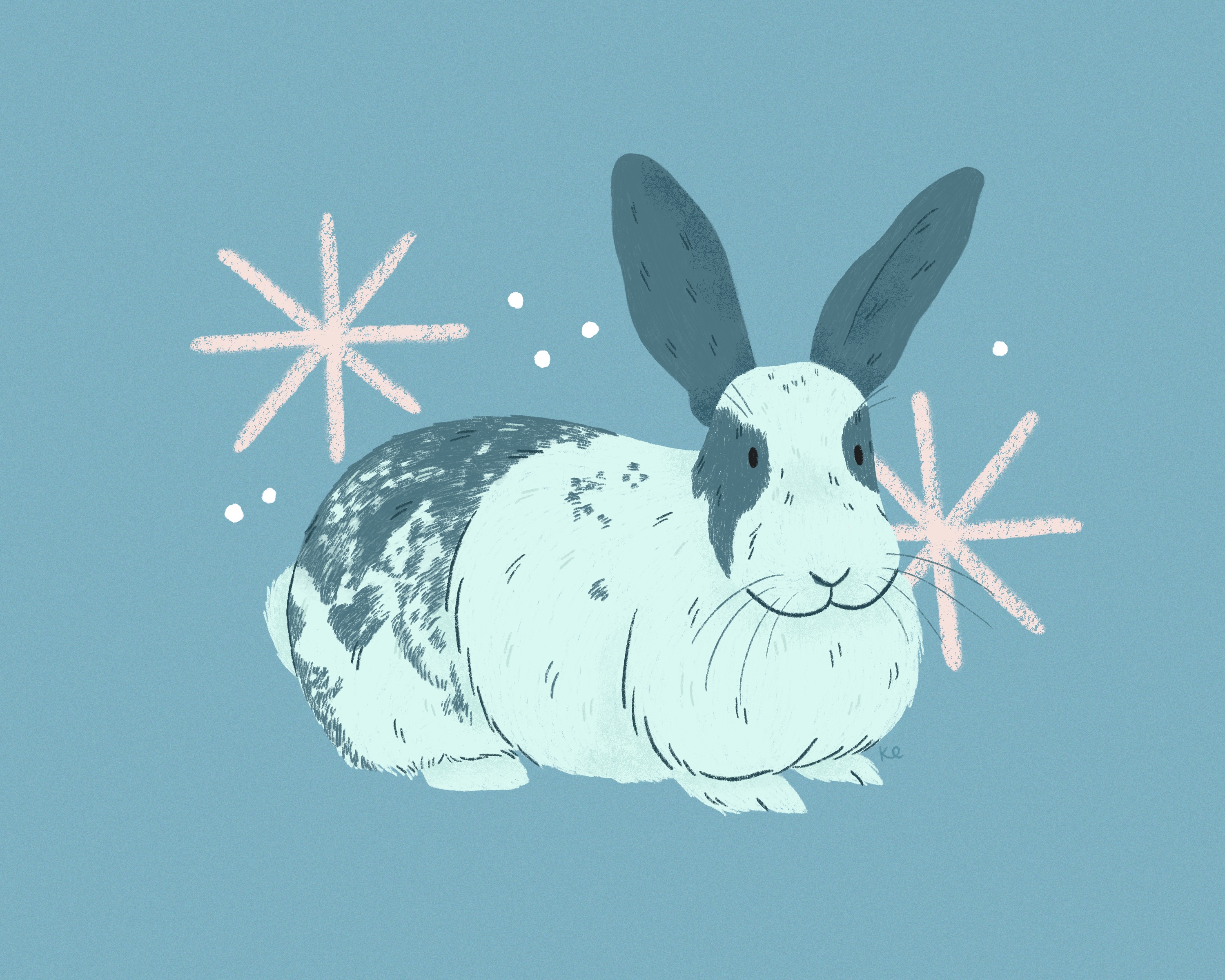 An illustration of a blue bunny rabbit